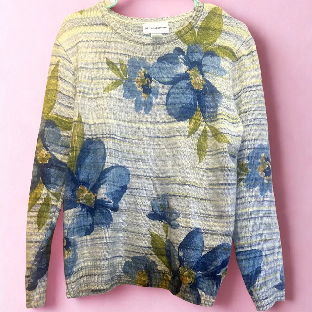 Alfred Dunner “Chelsea Market” Sweater Size M – Cozy Women’s Floral Earth Tones